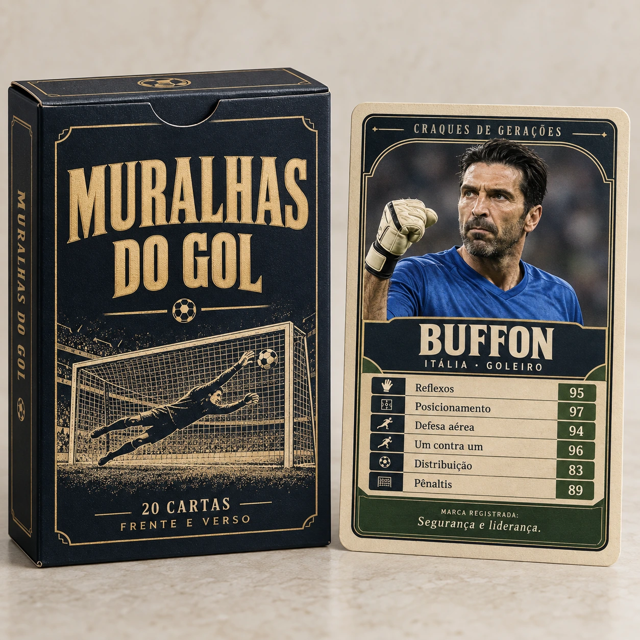 Mockup de Muralhas do Gol com caixinha e carta ilustrativa de Buffon